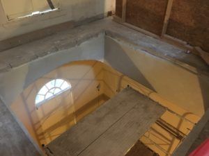 The opening of the elevator shaft on the 3rd floor.